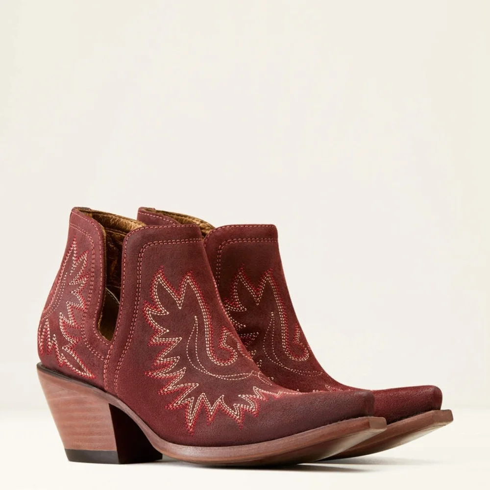 Ariat Dixon Merlot Suede Embroidered Ankle Boots NIB - Picture 3 of 11